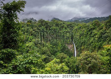 La Fortuna waterfall in the middle of the forest Costa Rica