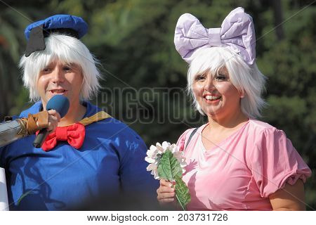 Genoa Italy - September 10: characters "Donald Duck and Daisy Duck" during a cosplay contest that took place in Genoa in "Villa Rossi"