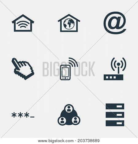 Elements Parole, Home, Cursor And Other Synonyms Password, Teamwork And Router.  Vector Illustration Set Of Simple Web Icons.