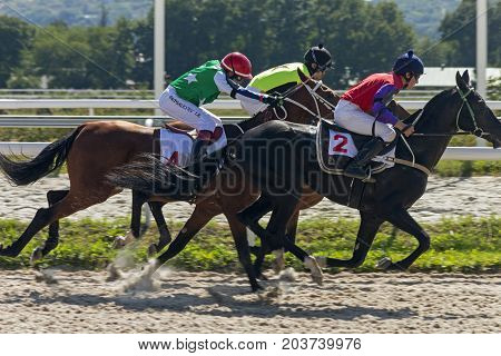 PYATIGORSK,RUSSIA - SEPTEMBER 10,2017: Horse race for the traditional prize of the Kriterium - the oldest and the largest racecourses in Russia.