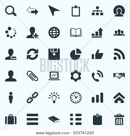 Elements Classic Chronometr, List, Left Right Arrows And Other Synonyms Contract, Downloading And Hotline.  Vector Illustration Set Of Simple Team Icons.