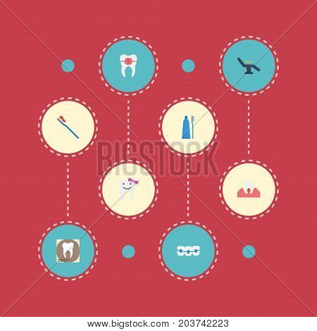 Flat Icons Children Dentist, Furniture, Dentition And Other Vector Elements