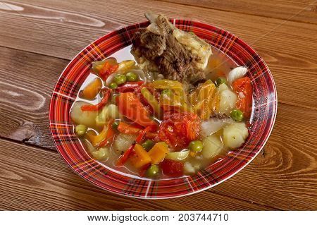 Traditional Bulgarian soup chorba.shurpa soup , close up meal
