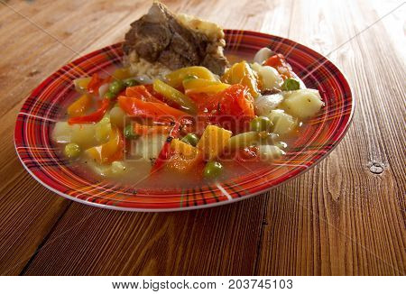 Traditional Bulgarian soup chorba.shurpa soup , close up meal