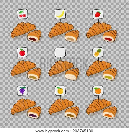 Set Croissant And Half A With Different Fillings Inside Isolated Vector On Transparent Background Set Croissant And Half A With Different Fillings Inside Isolated Vector On Transparent Background