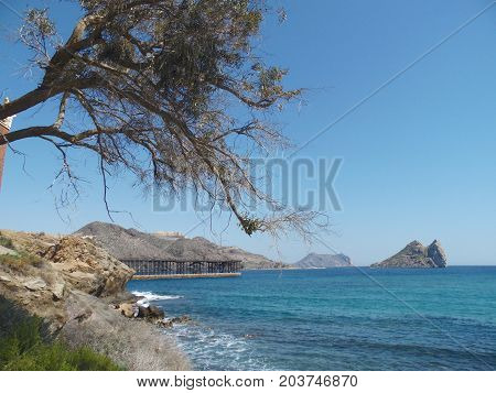 paisaje de playa con la costa e isla