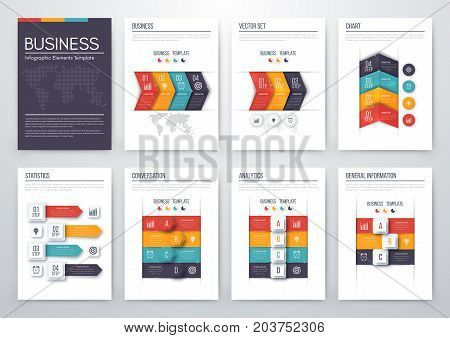 Set with infographics. Data and information visualization. Template. Stock vector. Dynamic infographics stylish geometric. element for design business invitations, gift cards, flyers and brochures