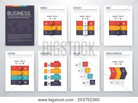 Set with infographics. Data and information visualization. Template. Stock vector. Dynamic infographics stylish geometric. element for design business invitations, gift cards, flyers and brochures