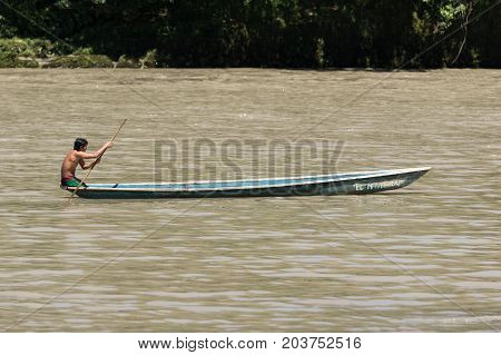 June 6 2017 Misahualli Ecuador: canoes are used as a main transportation on river Napo in the Amazon area of the country