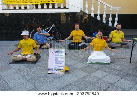Falun Dafa. Traditional Chinese gymnastics combined with elements of Buddhism. Day of the city. Zhitomir of the year 1133. September 2017 Ukraine.