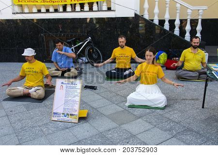 Falun Dafa. Traditional Chinese gymnastics combined with elements of Buddhism. Day of the city. Zhitomir of the year 1133. September 2017 Ukraine.