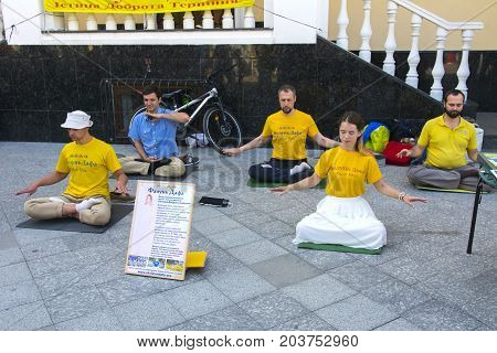 Falun Dafa. Traditional Chinese gymnastics combined with elements of Buddhism. Day of the city. Zhitomir of the year 1133. September 2017 Ukraine.