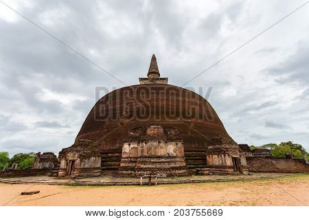 Rankoth Vehera or Golden Pinnacle Stupa in Polonnaruwa ruins. Unesco world heritage on Sri Lanka.