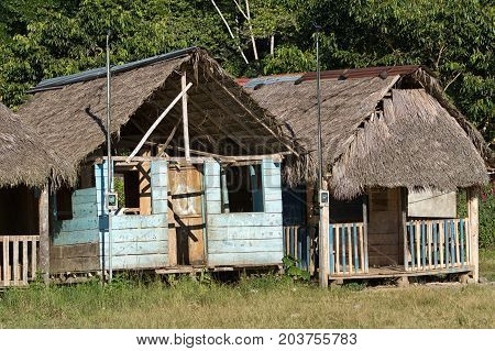 June 6 2017 Misahualli Ecuador: small habitation shacks in the Amazon area