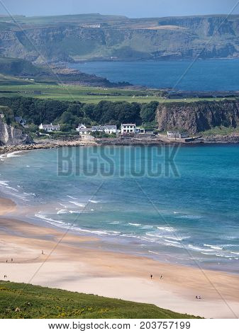 Whitepark Bay in Ballintoy, Antrim, Northern Ireland on a beautiful summer day