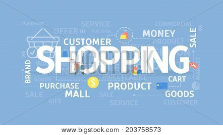 Shopping illustration concept with words and people.