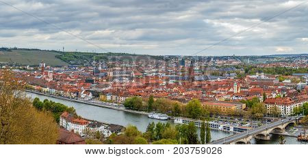 View of historical center of Wurzburg from pilgrimage church Kappele Germany