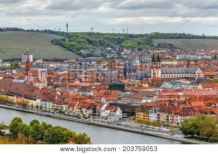 View of historical center of Wurzburg from pilgrimage church Kappele Germany