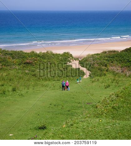 Whitepark Bay in Ballintoy, Antrim, Northern Ireland on a beautiful summer day
