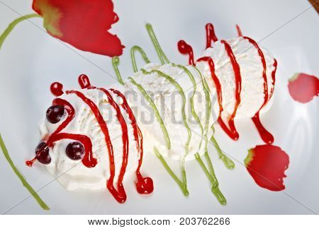 Kids Food..Fun caterpillar from ball icecream  , close up meal