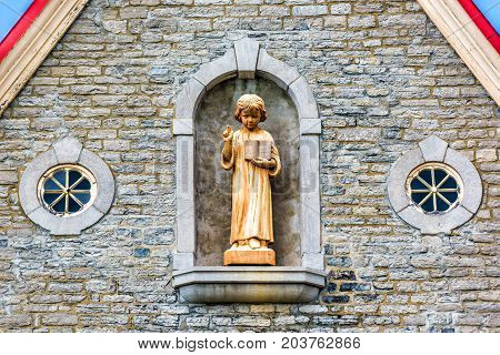 Ile D'orleans, Canada - June 1, 2017: Eglise Sainte-famille Church Parish With Stone Architecture, G