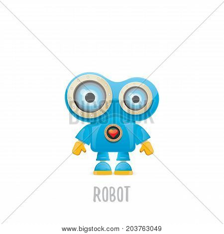 vector funny cartoon blue robot character Isolated on white background. Kids 3d robot toy logo design template