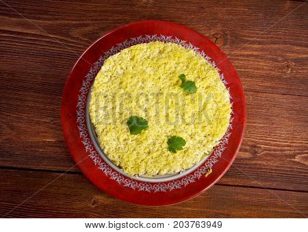 Delicious Salad with Cod Liver close up
