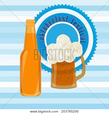 A banner poster for the Oktoberfest emblem beer in bottle and Cup vector illustration.