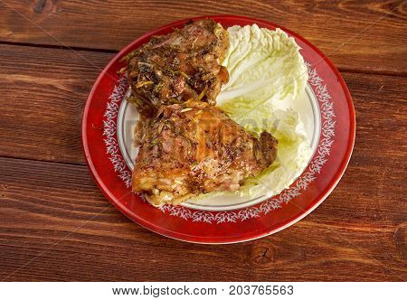 Pintade rotie - Chicken with spice , close up