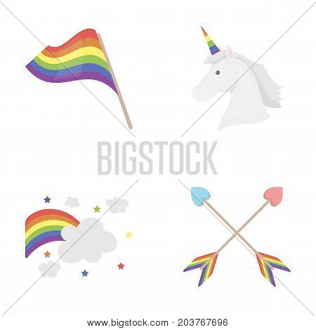 Flag, unicorn symbol, arrows with heart.Gay set collection icons in cartoon style vector symbol stock illustration .