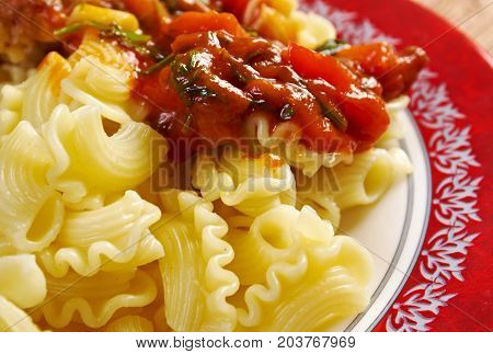 Creste pasta.Southern Italian cuisine , close up meal