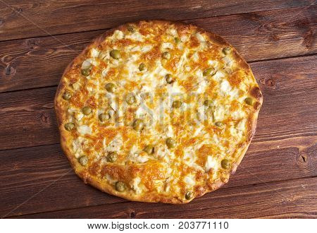 homemade pizza with rockfish ., close up meal