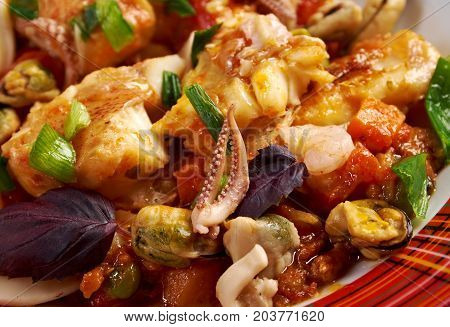 Rockfish Acqua Pazza .italian , close up meal