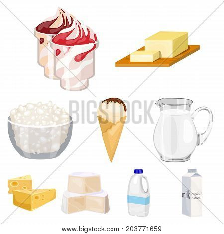 Milk product and sweet set icons in cartoon design. Big collection of milk product and sweet vector symbol stock illustration