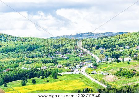 Les Eboulements, Charlevoix, Quebec, Canada Cityscape Or Skyline With Main Highway Steep Curvy Road