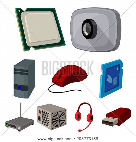 Computer accessories. Headphones, computer parts, accessories.Personal computer icon in set collection on cartoon style vector symbol stock web illustration.