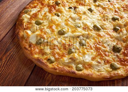 homemade pizza with rockfish ., close up meal