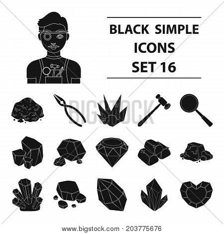 Precious minerals and jeweler set icons in black design. Big collection of precious minerals and jeweler vector symbol stock illustration
