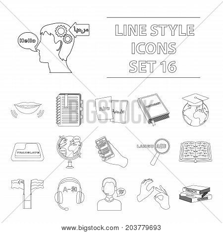 Interpreter and translator set icons in outline design. Big collection of interpreter and translator vector symbol stock illustration