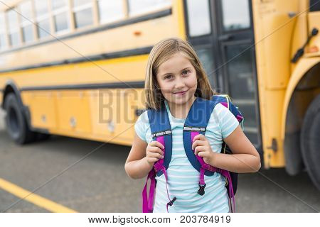 A nine years old girl student at school