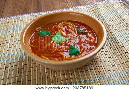 Algerian tomato soup Chorba bil Matisha  , close up meal