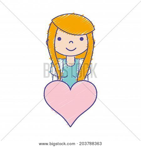 girl with hairstyle deasign and heart icon vector illustration