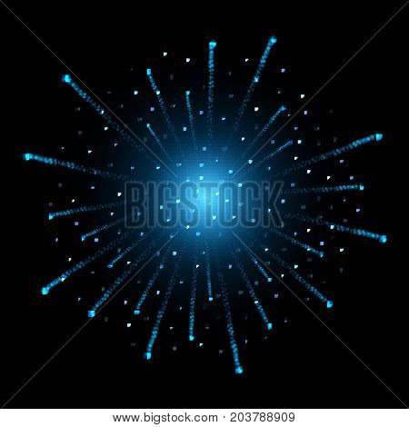 Vector blue fireworks on transparent backrgound. Night firework isolated. Carnival firecracker flash light effect.