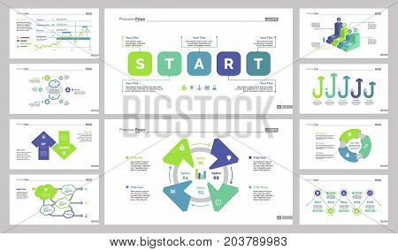 Business diagram template set can be used for workflow layout, annual report, presentation. Business and management concept with line, flow, arrow, organizational, option, bar, donut, timing charts