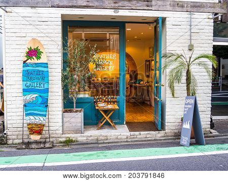 TOKYO, JAPAN JUNE 28 - 2017: Surf store at Komachi-dori Street, in Kamakura in Tokyo Japan.