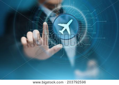 Business Technology Travel Transportation concept with planes around the world.