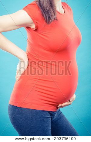 Woman In Pregnant With Stomach Or Back Pain, Health Care And Aches In Pregnancy