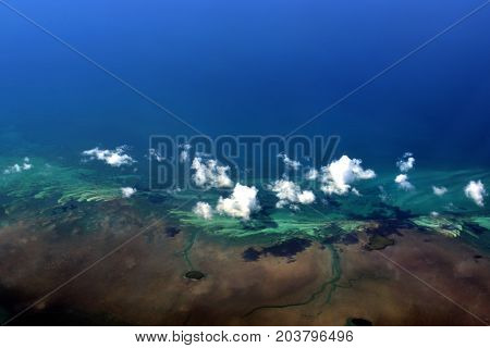 image took from airplane of sand bar out site Florida state