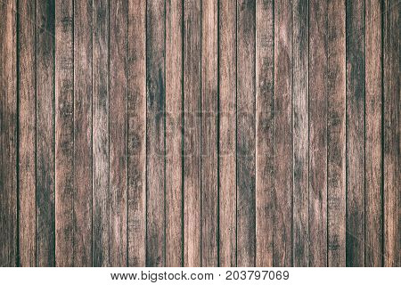 Vintage Surface Wood Table And Rustic Grain Texture Background. Close Up Of Dark Rustic Wall Made Of