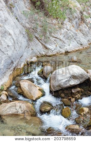 Vertical shot of mountain river in Sapadere canyon of Turkey